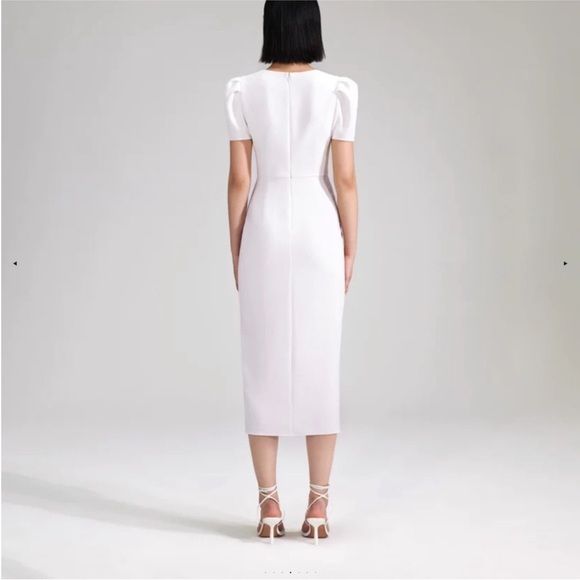 Self-Portrait White Crepe Midi Dress With Short Sleeves - Picture 2 of 10